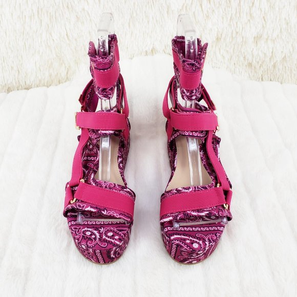 Fuchsia Pink Paisley Bandanna 2" harness strap shoes Comfy Pink Bandana - Picture 11 of 12